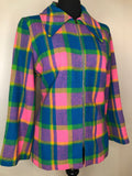 zip front  womens  vintage  pink  multi  dagger collar  check jacket  check  Blue  70s  1970s  14
