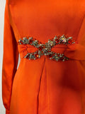 womens  vintage  Urban Village Vintage  scoop neck  scoop back  party  orange  new year  maxi dress  maxi  low back  long sleeved  long dress  jewelled  glamorous  glam  evening  dress  70s  60s  1970s  1960s  10