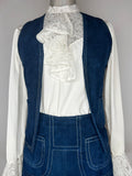 zip  womens  waistcoat  vintage  Urban Village Vintage  urban village  two piece  suit  Suede Jacket  Suede  stitch detail  Skirts  set  matching set  knee length  Blue  8  70s  1970s
