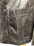vintage  Urban Village Vintage  urban village  stitch detailing  stitch detail  soft leather  pockets  mens  M  long sleeve  Leather Jacket  Leather Coat  Leather  Jacket  dagger collar  collar  brown stitch  brown leather  brown  big collar  70s style  70s  1970s