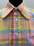 womens shirt  womens  western  vintage  Urban Village Vintage  urban village  summer  pink  long sleeves  long sleeve  cowgirl  cowboy  country  collar  checked  check  button down  button  blouse  beagle collar  beagle  70s  1970s