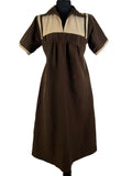 Vintage 1970s Corduory Collared Midi Dress in Brown - Size UK 10