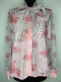 Vintage 1960s Floral Polka Dot Pussy Bow Balloon Sleeve Blouse by St Michael - Size UK 16