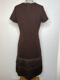 womens  vintage  retro  MOD  loop fringing  long sleeve  fringing  fringed skirt  fitted  dress  brown  60s  1960s  12