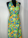 womens  vintage  Urban Village Vintage  print dress  print  orange  maxi dress  halterneck  halter dress  halter  Green  floral print  dress  blue  70s  1970s  10