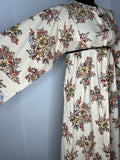 Vintage 1970s Floral Print Dress in Cream and Brown - Size UK 6