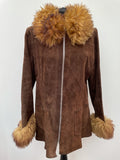 zip front  zip  womens  vintage  Urban Village Vintage  urban village  Suede Jacket  Suede  sheepskin collar  Sheepskin  pockets  long sleeve  hippy  hippie  dark brown  brown  70s  1970s  12