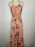 1950s Peach Floral Strapless Maxi Dress - UK 4