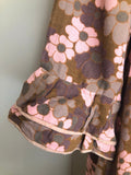 womens  vintage  Urban Village Vintage  tie waist belt  smock dress  pink  maternity  floral print  dress  brown  60s  1960s  12