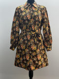 womens  vintage  Urban Village Vintage  short dress  scooter dress  scooter  pointed collar  modette  MOD  mini dress  long sleeved  long sleeve  floral print  floral  dress  dolly dress  dolly  ditsy  dagger collar  collar  brown  autumn  60s  1960s  12  10-12  10