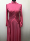 womens  vintage  Urban Village Vintage  urban village  shine  retro  pink  MOD  maxi dress  maxi  made in england  long sleeves  long sleeved  long sleeve  high neck  Frank Usher  evening dress  evening  dress  disco  crew neck  70s  10
