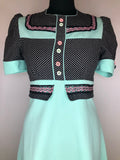 zip back  womens  vintage  Urban Village Vintage  urban village  summer  sleeve  polka dot  mint  green  dress  decorative buttons  8  60s  1960s