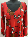 womens  vintage  v neck  Urban Village Vintage  scoop neck  red dress  red  psychedelic  psych  maxi dress  low neck  long sleeve  long dress  floral dress  floral  festive  empire line  empire  dress  daisy print  daisy  christmas  70s  60s  1970s  10