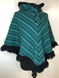 western  vintage  S  poncho  patterned  navajo  Multi  hooded  green  cape  blue  black  60s  1960s