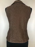 womens  vintage  top  sleeveless  shimmer  metallic  floral print  brown  blouse  beagle collar  Alan Gilbey  8  70s  1970s