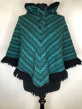 western  vintage  S  poncho  patterned  navajo  Multi  hooded  green  cape  blue  black  60s  1960s