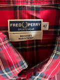 vintage  Urban Village Vintage  tartan  Shirt  retro  Red  MOD  mens  long sleeves  Long sleeved top  long sleeve  L  Fred Perry  fred  embroidered logo  Embroidered  collar  checked  button down collar  button down