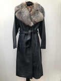 womens  winter coat  vintage  Urban Village Vintage  sheepskin collar  Leather Jacket  Leather Coat  Leather  blue  70s  1970s
