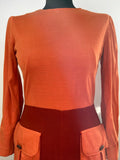 womens  vintage  Urban Village Vintage  round neck  print dress  pockets  Orange  MOD  midi dress  midi  long sleeved  dress  collar  60s  60  1960s  1960  10