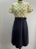 yellow  womens  vintage  swing dress  scooter  retro  pleated  office  modette  mod  midi dress  midi  geometric  dress  blue  60s  1960s  12