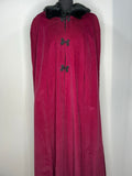 Vintage 1970s Corduroy Cape Jacket with Faux Fur Hood in Burgundy - Size UK S-M