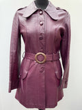 1960s Purple Leather Belted Coat - Size 12