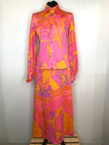 womens  vintage  two piece  top  suit  Skirts  skirt  set  psychedelic  pink  orange  mod  maxi skirt  blouse  Bernat Klein  60s  1960s  10