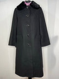 Vintage 1960s Coat with Sheepskin Collar in Black by Windsmoor - Size UK 14