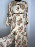 womens  vintage  velvet trim  Urban Village Vintage  robe  maxi  long length  house jacket  gown  floral print  duster  dressing gown  cream  brown  70s  6  1970s