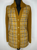 Vintage 1970s Wool Check V-Neck Knit Cardigan in Brown - Size UK 10