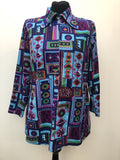womens shirt  womens  vintage  Urban Village Vintage  urban village  Shirt  purple  psychedelic  psych  printed shirt  patterned  patterened  long sleeve  hippy  hippie  evening blouse  Diolen  collar  blue  blouse  big collar  Beagle collar  60s  1970s  1960s  16