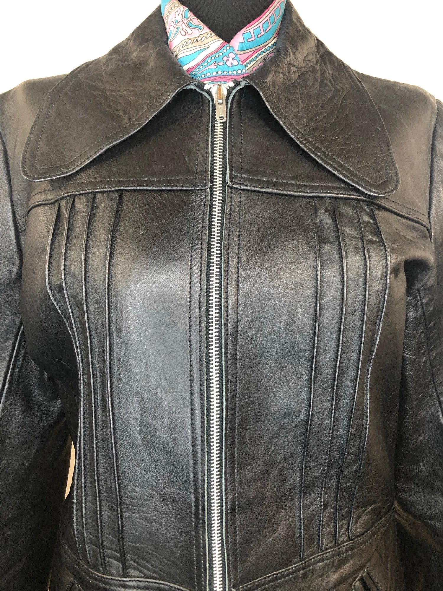 Vintage 1970s Fitted Leather Jacket Size UK 12 Urban Village