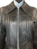 zip  womens jacket  womens coat  womens  vintage  Urban Village Vintage  urban village  short  retro  long sleeve  Leather Jacket  Leather Coat  Leather  Jacket  collar  coat  Black Leather  black  Beagle collar  70s