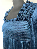 womens  vintage  velvet  Urban Village Vintage  smock dress  smock  retro  medieval  maxi  long dress  dress  boho  blue  8-10  8  70s  70  1970s  10