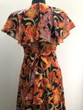 womens  vintage  Urban Village Vintage  summer  red  pink  orange  multi  maxi dress  maxi  Geraldine  frill sleeves  frill sleeve  Frill shoulders  frill detail  floral dress  dress  black  8  70s  1970s