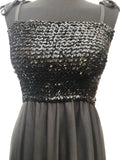womens  vintage  Urban Village Vintage  tie strap  sequin  evening dress  dress  bustier  black  back zip  8  70s  70  1970s