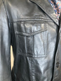 vintage  Urban Village Vintage  urban village  s  pockets  Mr Clive  mens  long sleeve  Leather Jacket  Leather  front pockets  chest pockets  Black Leather  Black Jacket  black  70s  1970s