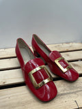 womens  vintage  Urban Village Vintage  urban village  shoes  shoe  retro  Red  pumps  MOD  Leather  heeled  heel  Faux Leather  faux  buckles  block heeled  70s  70  60s  1970s  1960s