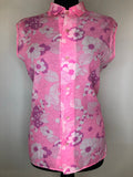 1960s Sleeveless Floral Print Blouse - Size UK 14