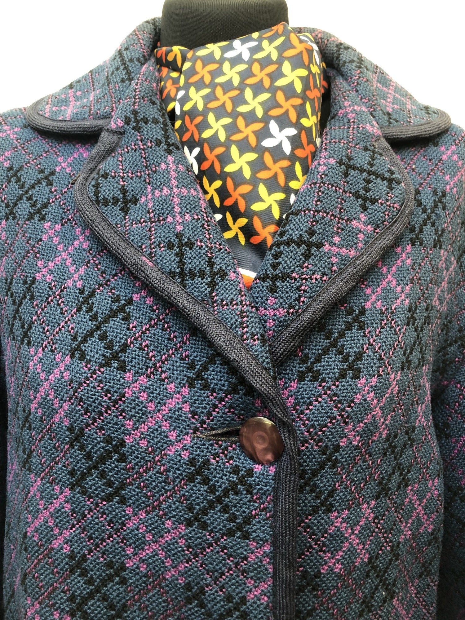 wool  womens  welsh  vintage  Urban Village Vintage  tapestry  purple  patterned  multi  MOD  jacket  coat  blue  60s  1960s  16