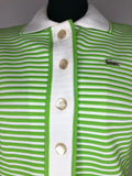 10  womens  white  vintage  tennis dress  stripes  retro  MOD  mini dress  Lacoste  green  dress  collar dress  button front  60s  1960s