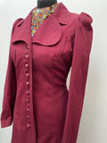 womens coat  womens  Winter Coat  vintage  Urban Village Vintage  urban village  pockets  long sleeved  long sleeve  long length coat  long coat  lining  front pockets  freemans london  collared  collar  coat  button front  button  burgundy  big collar  60s style  60s  1960s  1960