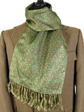 Vintage 1960s Paisley Print Fringed Scarf in Green by Sammy - One Size