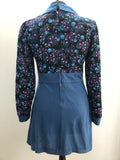 zip back  womens  vintage  Urban Village Vintage  summer  short dress  MOD  mini dress  long sleeved  floral print  dress  decorative buttons  collared  boho  blue  60s  1960s  10