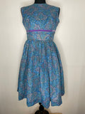 1950s-1960s Blue Cotton Full Dress with Bolero - UK 6