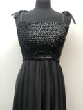 womens  vintage  Urban Village Vintage  tie strap  sequin  evening dress  dress  bustier  black  back zip  8  70s  70  1970s