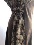 womens  vintage  Urban Village Vintage  urban village  metallic  knit dress  gold  floral pattern  evening wear  evening dress  dress  brown  bow detailing  beading detail  70s  70  1970s  14