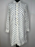 Vintage 1960s Long Sleeved Polka Dot Dress in White and Blue - Size UK 10