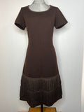 womens  vintage  retro  MOD  loop fringing  long sleeve  fringing  fringed skirt  fitted  dress  brown  60s  1960s  12