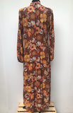 womens  vintage  Urban Village Vintage  orange  neck tie  multi  maxi dress  long sleeve  long dress  high neck  floral print  dress  brown  70s  1970s